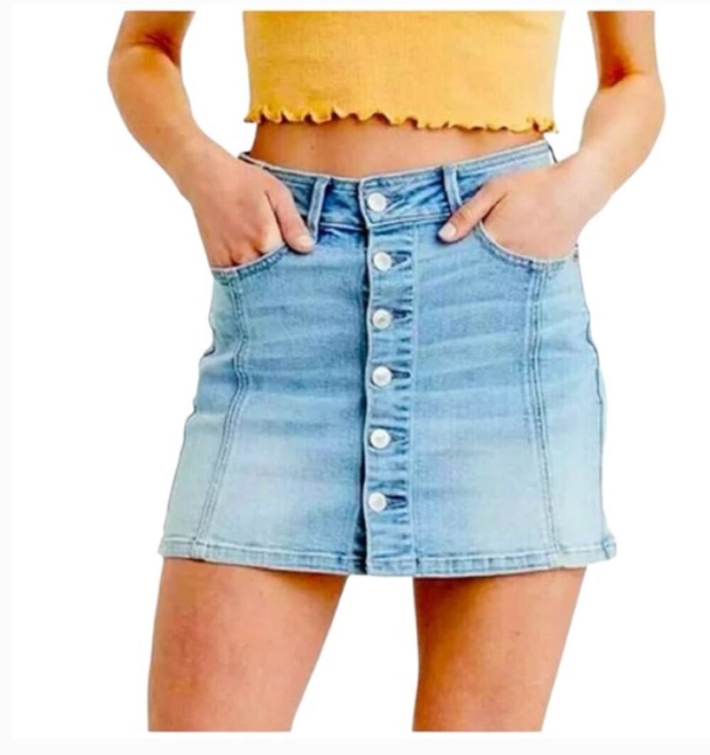 American Eagle Hi-Rise A-Line Denim Skirt Womens 0 Button Front Festival Beach